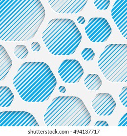 Seamless Hexagon Design. Futuristic Tile Pattern. 3d Elegant Minimal Geometric Background. Abstract White and Blue Grid Wallpaper