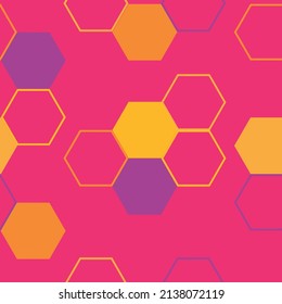 Seamless hexagon geo grid colorful grungy pattern.  Abstract background.