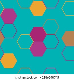 Seamless hexagon geo grid colorful grungy pattern.  Iridescent Sparkling Polygonal Background.