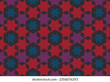 Seamless hexagon geometric pattern. Six-pointed star abstract background, dark tones. Texture design for tile, cover, poster, flyer, banner, wall, backdrop, textile. Vector illustration.