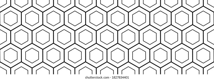 Sin inconvenientes con celdas de rejilla hexagonal, vector de fondo negro y blanco. Diseño de línea plana. Patrón geométrico