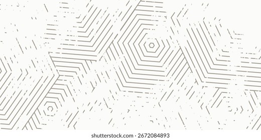 Seamless hexagon line pattern. White vector texture with thin diagonal lines, stripes, chevrons, and zigzags. Gray and white abstract graphic background. Luxurious linear ornament.