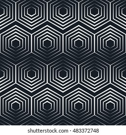 seamless hexagon monochrome pattern, repeating geometric texture, linear structure background