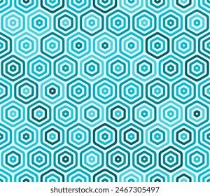 Seamless Hexagon Pattern. Bold rounded stacked hexagon cells. Cyan color tones. Hexagonal cells. Tileable pattern. Seamless vector illustration.