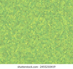 Seamless hexagon pattern. Bold stacked rounded hexagons mosaic cells. Small hexagon geometric shapes. Multiple tones color palette. Seamless pattern. Tileable vector illustration.