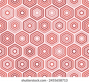 Seamless hexagon pattern. Bold stacked rounded hexagons mosaic cells. Red color tones. Large hexagon shapes. Tileable pattern. Seamless vector illustration.