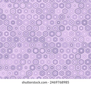 Seamless hexagon pattern. Bold stacked rounded hexagons mosaic cells. Purple color tones. Hexagon cells. Tileable pattern. Seamless vector illustration.