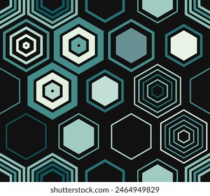 Seamless hexagon pattern. Geometric elements of varied style and color. Large hexagons. Tileable pattern. Seamless background. Authentic vector illustration.