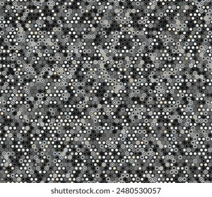 Seamless hexagon pattern. Geometric elements of varied style and color. Small hexagon geometric shapes. Tileable pattern. Seamless background. Artistic vector illustration.