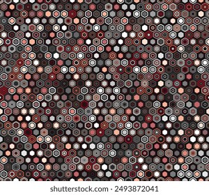 Seamless hexagon pattern. Geometric elements of varied style and color. Hexagon shapes. Tileable pattern. Seamless background. Artistic vector illustration.