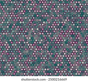 Seamless Hexagon Pattern. Geometric elements of varied style and color. Regular hexagon shapes. Tileable pattern. Seamless background. Cool vector illustration.