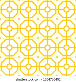 Seamless hexagon pattern. Geometric orange background. Unusual lattice.