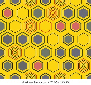 Seamless Hexagon Pattern. Geometric shapes of varied style and color. Large hexagon shapes. Tileable pattern. Seamless background. Cool vector illustration.