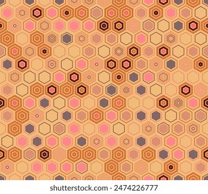 Seamless Hexagon Pattern. Geometric shapes of varied style and color. Hexagon cells. Tileable pattern. Seamless background. Cool vector illustration.