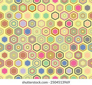 Seamless Hexagon Pattern. Geometric shapes of varied style and color. Hexagonal shapes. Tileable pattern. Seamless background. Classy vector illustration.