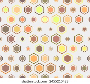 Seamless hexagon pattern. Multicolored geometric elements of varied size. Hexagon mosaic background with inner solid cells. Honeycomb cells. Tileable pattern. Seamless vector illustration.