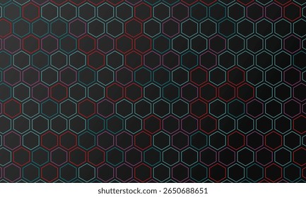 Patrón hexagonal sin fisuras con líneas de neón sobre fondo oscuro. Diseño geométrico futurista perfecto para temas tecnológicos, arte digital, fondos, interfaz de usuario y proyectos de ciencia ficción