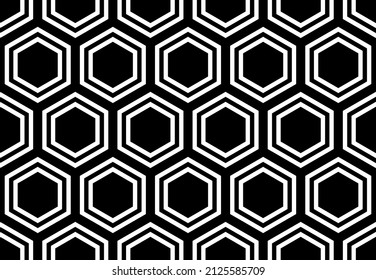 Seamless hexagon pattern on black. Vector Illustration.