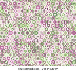 Seamless hexagon pattern. Hexagon stacked mosaic background. Honeycomb geometric shapes. Multiple tones color palette. Seamless pattern. Tileable vector illustration.
