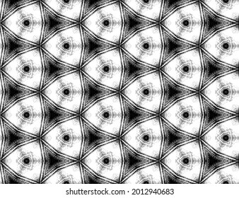 Seamless hexagon textured kaleidoscope pattern in black and white colors. Symmetric geometric ornament, background for design concepts, posters, wallpapers, presentations and printouts.