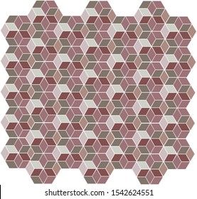 Seamless hexagonal, cubic geometric colorful mosaic pattern