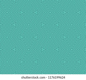 Seamless hexagonal pattern from geometrical abstract ornaments on a turquoise background. Vector illustration. Suitable for fabric, wallpaper and wrapping paper