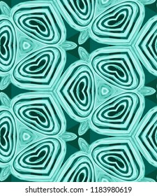 Seamless hexagonal pattern from turquoise geometrical abstract ornaments on a dark green background. Vector illustration. Suitable for fabric, wallpaper and wrapping paper