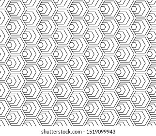 Patrón de hexágonos sin foco. Textura geométrica en blanco y negro. Arte vectorial.