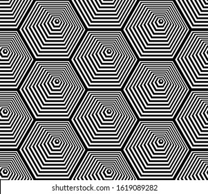 Seamless hexagons pattern. Geometric lines texture. Vector art.
