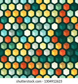 Seamless hexagons pattern. Multicolored background with geometric shapes.