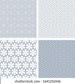Seamless hexagons patterns. Geometric textures set. Vector art.