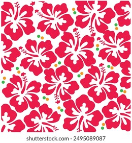 Patrón floral de hibisco sin costuras con puntos verdes amarillos
