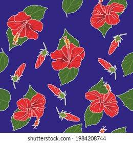 Seamless Hibiscus floral Tropical pattern Design Vector