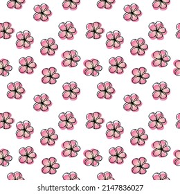 Seamless hibiscus flower pattern, hand-drawn in sketch style. Tropical flower. Tropics. Summer. Flowers. Simple vector illustration.