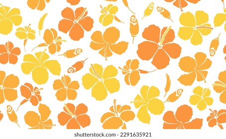 Seamless Hibiscus flower pattern. Vector illustration of tropical floral background