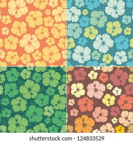  Seamless hibiscus pattern set. repeating floral pattern