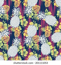Seamless Hibiscus and Pineapples Hawaiian Background Pattern