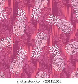 Seamless Hibiscus and Pineapples Hawaiian Background Pattern