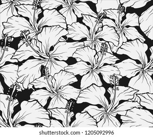 Seamless Hibiscus Vector Pattern 