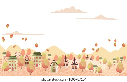 Ilustración De Vector Paisaje De Colinas Sin Precedentes Con Una Villa Tranquila Y Espacio De Texto. Repetible horizontalmente.