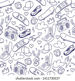 Seamless hiphop background pattern skateboard dollar sign graffiti navy blue wallpaper snapback street vector