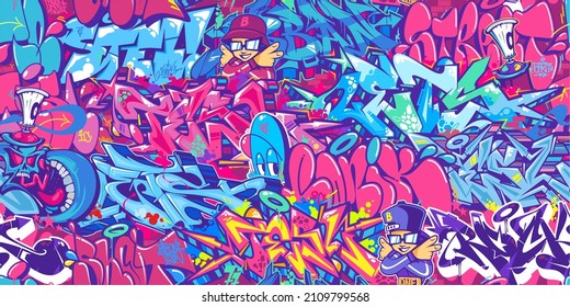 Seamless Hiphop Colorful Modern Abstract Urban Style Graffiti Street Art Pattern. Vector Illustration Background