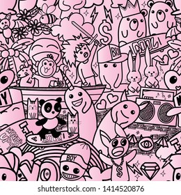 Seamless hiphop doodle vector background pattern 