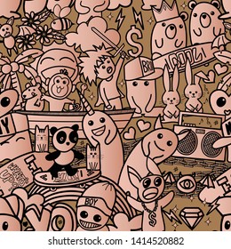 Seamless hiphop doodle vector background pattern 