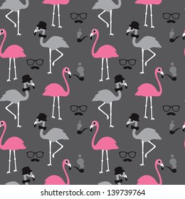 Seamless hipster flamingo bird illustration background pattern in vector