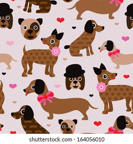 Seamless hipster mustache dog puppy kids illustration background pattern in vector