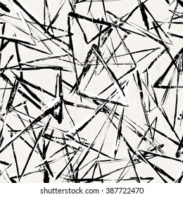 seamless hipster style background, with strokes, splashes, triangles, black and white