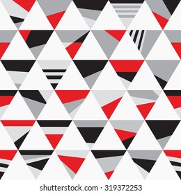 Seamless hipster triangle blcak and white with red pattern