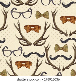 Seamless hipster vintage background with deer antlers