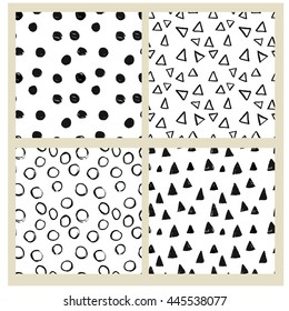 Seamless hipsters pattern. Hand drawn elements. Abstract background with black brush strokes. Monochrome hand drawn texture. Modern graphic design.